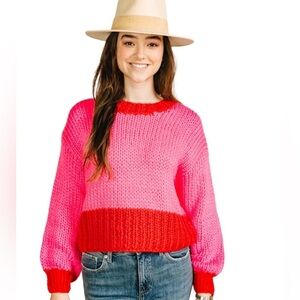 Crimson Red and Hot Pink Knit Womans Sweater. Size Small NWT